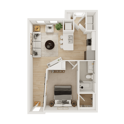 Floor plan for studio, 1 bath, 681 sqft